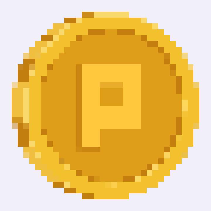 Coin illustration converted to pixel art with a chunky 20px pixel size