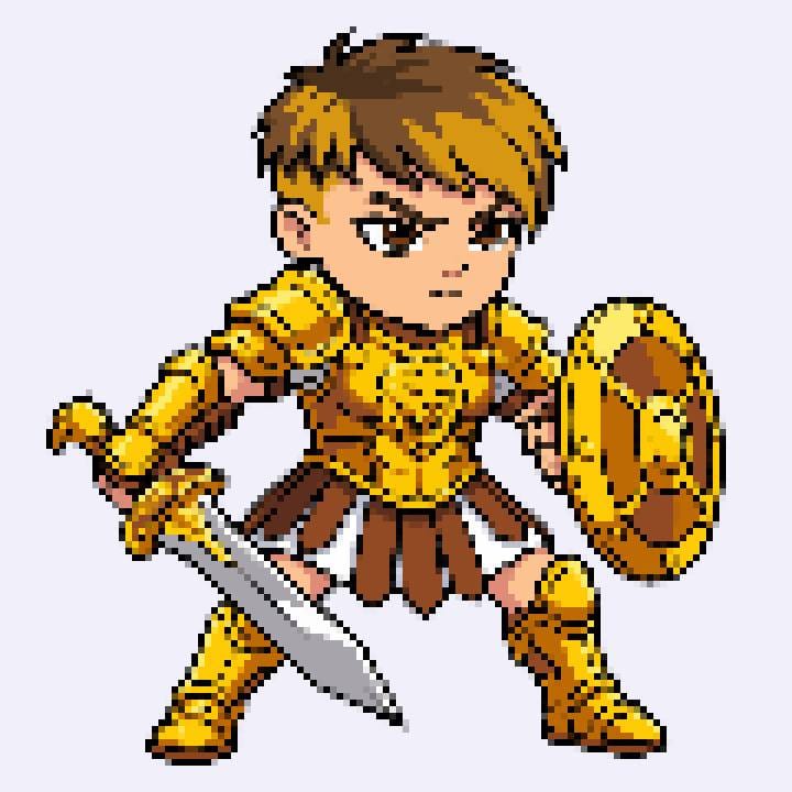 Knight character converted to pixel art game sprite