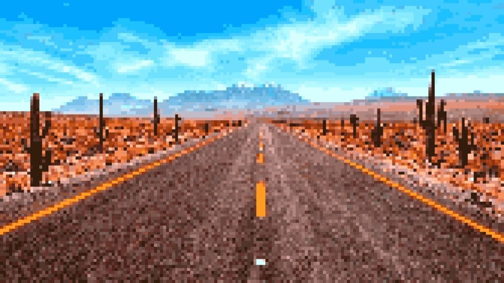 Same desert road converted to a pixel art game background